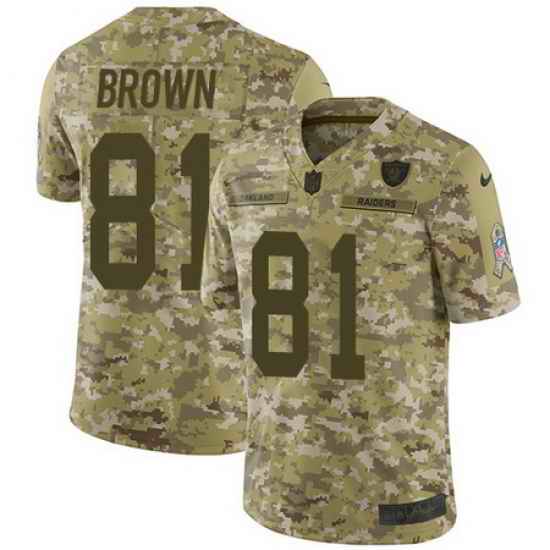 Nike Raiders #81 Tim Brown Camo Mens Stitched NFL Limited 2018 Salute To Service Jersey